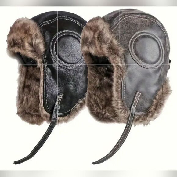 Lightweight Thickened Faux Leather Bomber Hat Catcher Hat Pilot Hat Trappers Hat - Picture 1 of 6